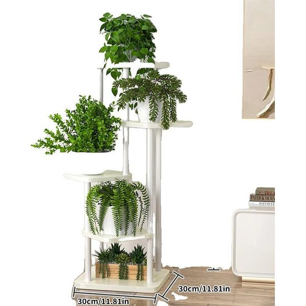 Espositore In Legno Per Piante E Fiori, Scaffale Organizer, LSB-5 Livelli-Bianco-image