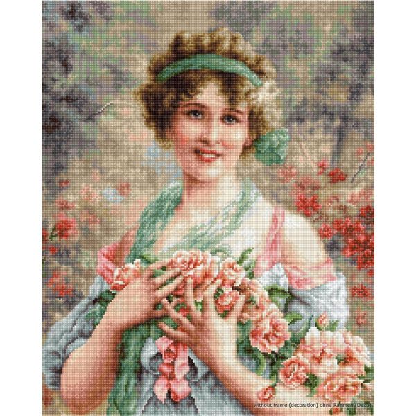 Luca-S Set Per Punto Croce "Giovane Donna Con Rose"", Schema Contato, 28,5X35,5Cm"-image