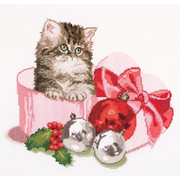 Thea Gouverneur Kit Punto Croce "Gattino Di Natale Aida"", 31X30Cm"-image