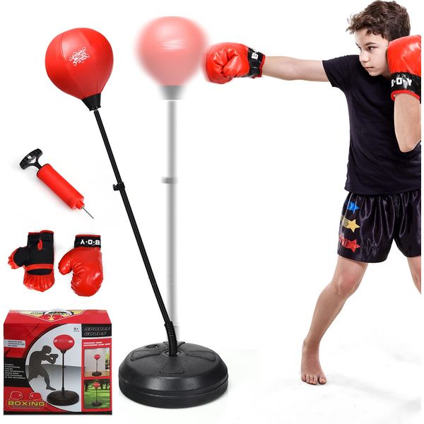 Costway Punching Ball 120-154Cm Regolabile In Altezza, Punching Ball Autoportante, Set Di Sacchi Da Boxe, Set Da Boxe, Set Da Boxe Con Guantoni Da Boxe E Pompa A Mano, Adatto Per Adulti, Ragazzi E Ragazze A Partire Dagli 8 Anni Di Età-image
