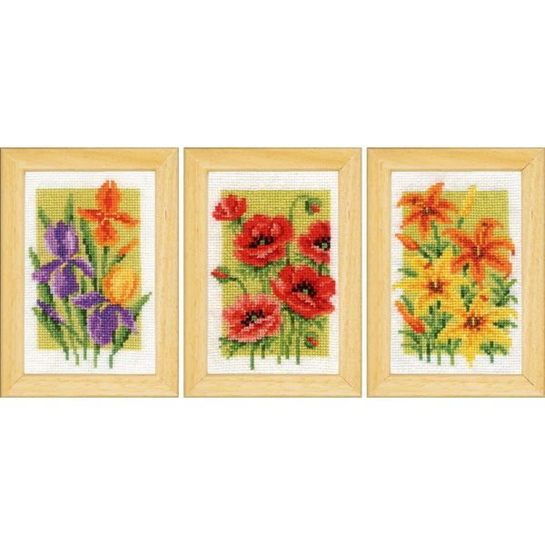 Vervaco Set Punto Croce "Summer Flowers Set Of 3"", Schema Di Conteggio, 8X12Cm"-image