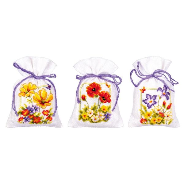 Vervaco Set Di Erbe A Punto Croce "Summer Flowers Set Of 3"", Schema Di Conteggio, 8X12Cm"-image