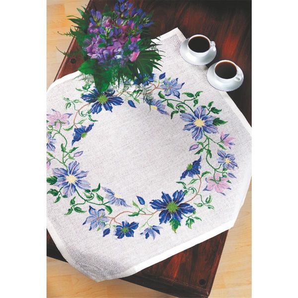 Eva Rosenstand Set Tovaglia Punto Croce "Blue Clematis"", Schema Di Conteggio, 82X82Cm"-image