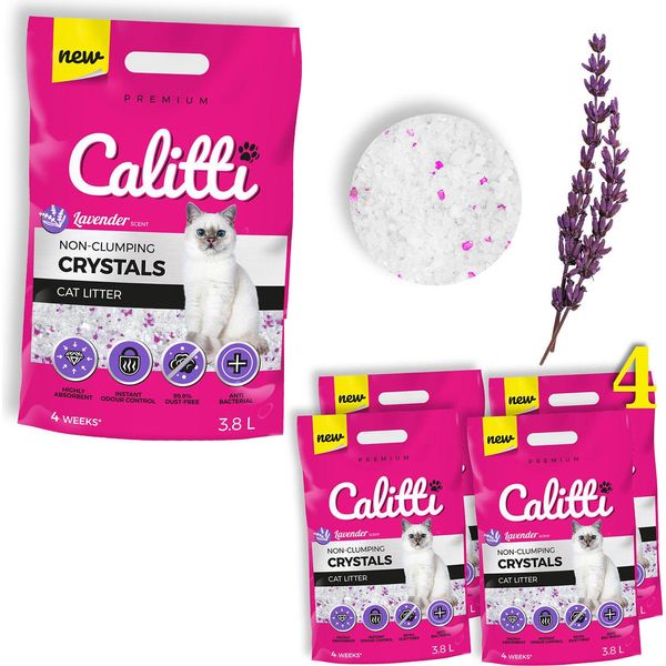 Calitti - Lettiera Per Gatti Lavenda Silicate | Sabbia Antibatterica Per Gatti | Set Di 4 4 X 3,8 L = 15,2 L-image