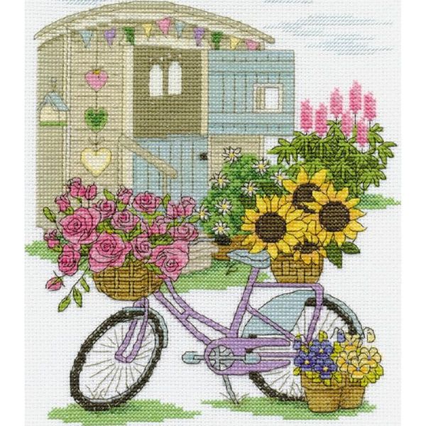 Dmc Set Punto Croce "Bicicletta Fiorita"", Schema Di Conteggio, 20X25Cm"-image