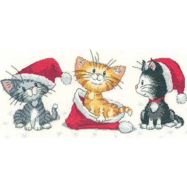 Set Per Punto Croce Heritage Con Tessuto Contato "Gattino Di Natale (L)"", Schema Contato, CRCK1156-E, 26X13Cm"-image