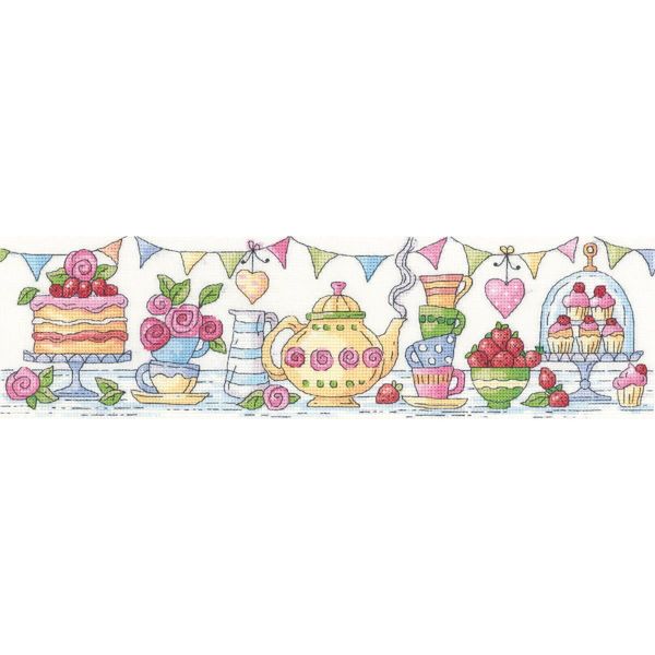 Set Per Punto Croce Heritage Aida "Afternoon Tea"", Schema Contato, KCAT1395-A, 37,5X10Cm"-image