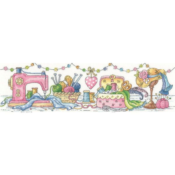 Set Punto Croce Heritage Con Tessuto Per Il Conteggio "La Stanza Del Cucito"", Schema Per Il Conteggio, KCSR1398-E, 37,5X10Cm"-image