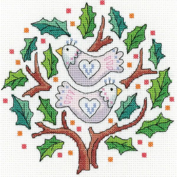 Fuori Produzione Set Per Punto Croce Heritage In Aida "Due Piccioncini"", Schema Contato, KCTD1601-A, 15X15Cm"-image