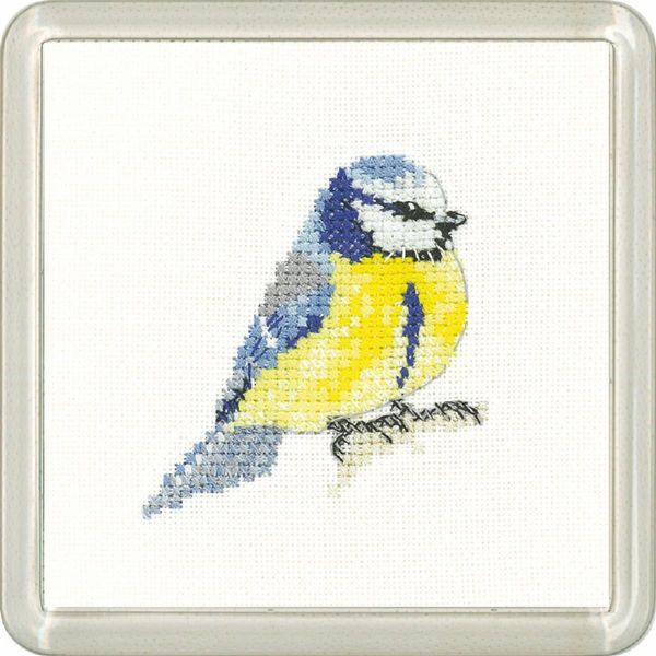 Set Per Punto Croce Heritage In Aida "Blue Tit"", Schema Contato, CFBT1513-A, Sottobicchiere 7,5X7,5Cm"-image