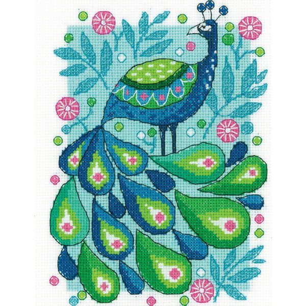 Fuori Produzione Set Per Punto Croce Heritage In Aida "Peacock"", Schema Contato, KCPE1504-A, 14,5X19,5Cm"-image