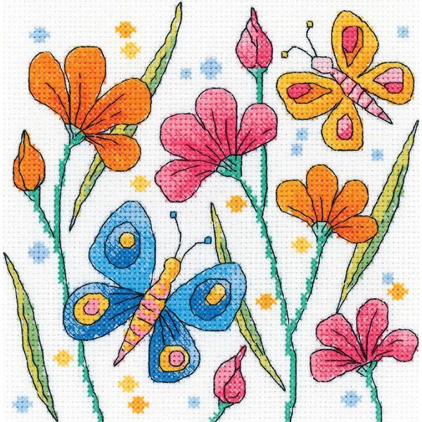 Fuori Produzione Set Per Punto Croce Heritage Aida "Blue Butterfly"", Schema Contato, KBBB1595-A, 15X15Cm"-image