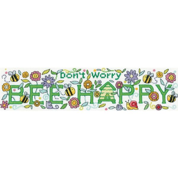 Fuori Produzione Set Per Punto Croce Heritage Aida "Be Happy"", Schema Contato, KCBH1576-A, 28,5X7Cm"-image