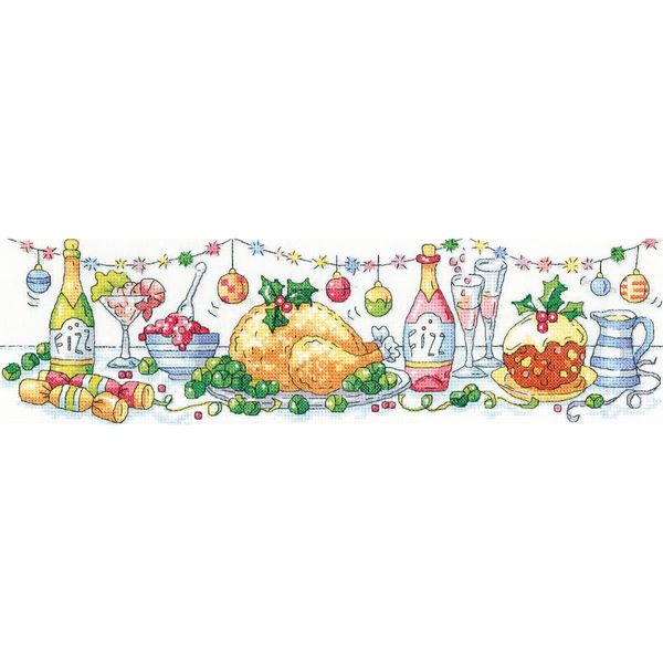 Fuori Produzione Set Per Punto Croce Heritage In Aida "Cena Di Natale"", Schema Contato, KCCD1424-A, 37,5X10Cm"-image