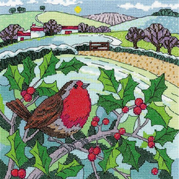 Set Per Punto Croce Heritage In Aida "Paesaggio Invernale"", Schema Contato, KCWT1588-A, 20,5X20,5Cm"-image