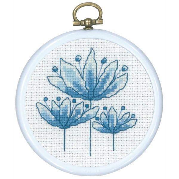 Set Per Punto Croce Permin Con Telaio "Tulipani Blu"", Schema Di Conteggio, Diam. 8 Cm, 13-0844"-image