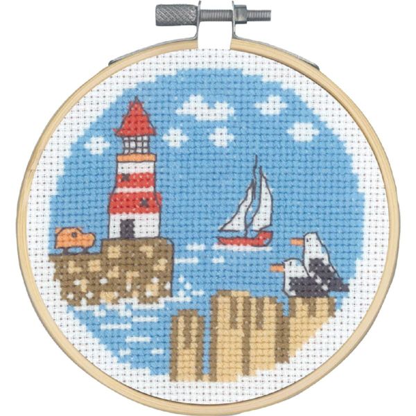 Set Per Punto Croce Permin Con Cornice "Lighthouse"", Schema Di Conteggio, Diam. 10 Cm, 13-1423"-image