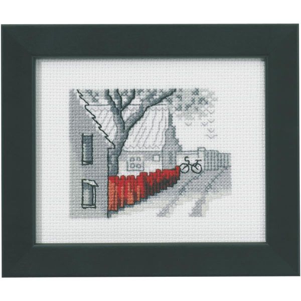 Set Per Punto Croce Permin "Red Fence"", Schema Per Il Conteggio, 10X8Cm, 14-0139"-image