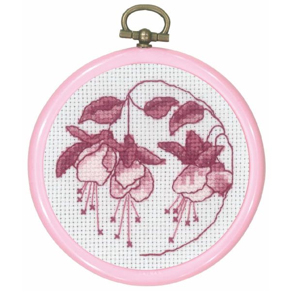 Set Per Punto Croce Permin Con Telaio "Rosa Fucsia"", Schema Di Conteggio, Diam. 8 Cm, 13-0847"-image