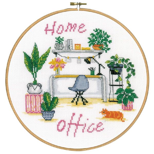 Vervaco Set Punto Croce Con Telaio Da Ricamo "Home Office"", Schema Di Conteggio, Diam 20Cm."-image