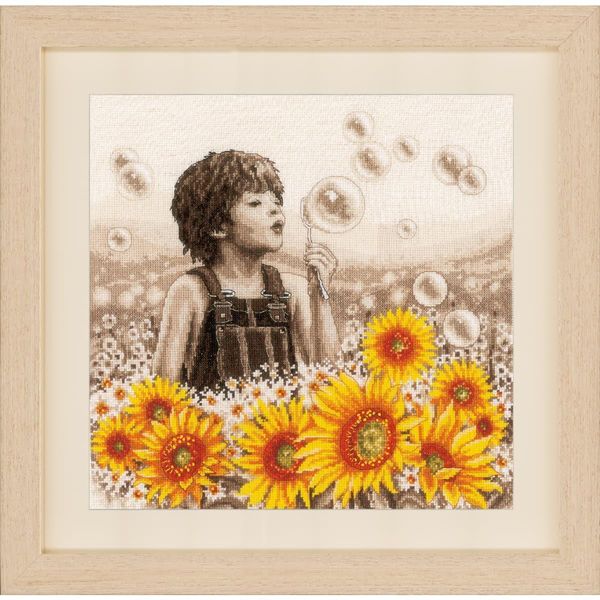 Vervaco Set Punto Croce "Bambino Con Girasoli"", Schema Di Conteggio, 33X33Cm"-image