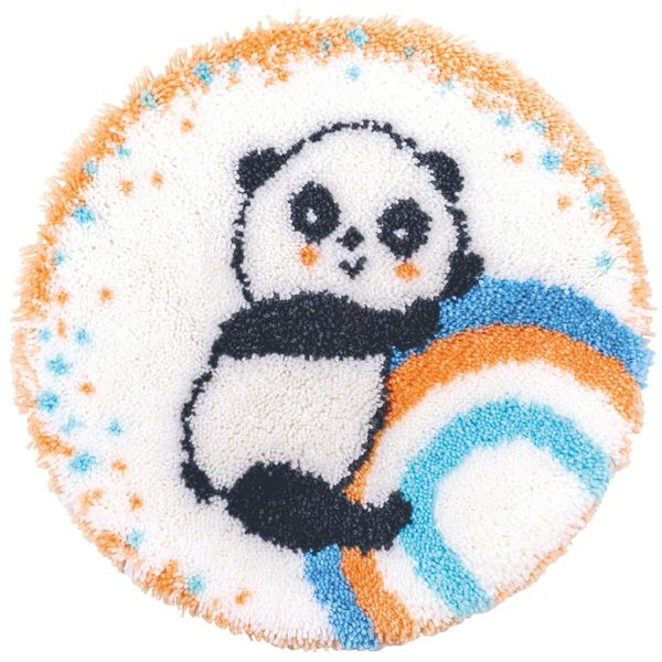 Modello Fuori Produzione Tappeto Annodato Vervaco "Panda On Rainbow"", Motivo Annodato Pre-Disegnato, Diam. 55 Cm Ca"-image