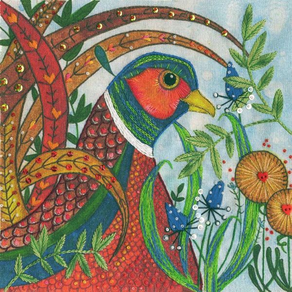 Set Di Immagini Da Ricamo Bothy Threads "Flights Of Fancy Pheasant"", Prestampato, ELH2, 16X16Cm"-image