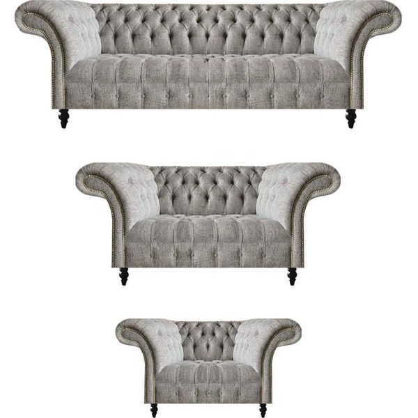 Set Completo Di Divani 3 Pezzi Chesterfield Sedute Tessuto Poltrona Soggiorno-image