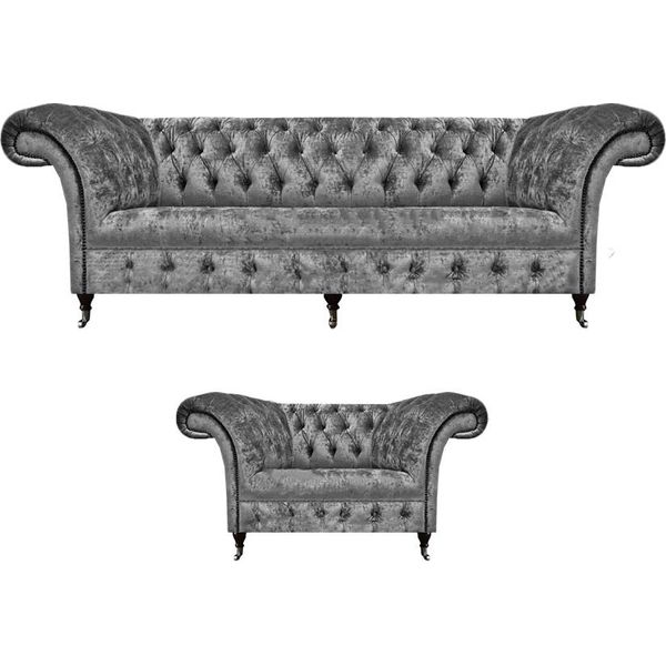 Divano Chesterfield Grigio Divano A Tre Posti Poltrona Da Salotto Mobili Imbottiti-image