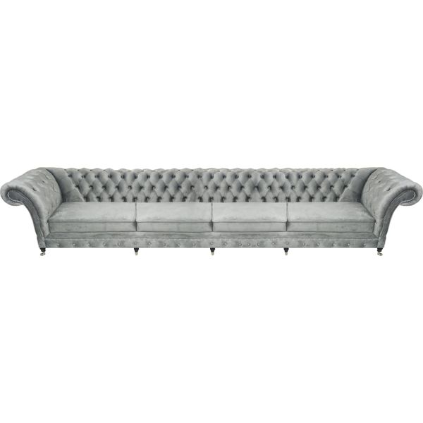 Divano A Quattro Posti Divano Di Design Grigio Imbottito Mobili Di Lusso Soggiorno Chesterfield-image