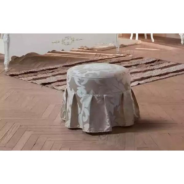 Sgabello Di Lusso Di Design Con Cuscino Rotondo, Sgabello Con Seduta Pouf, Arredo Tessile-image