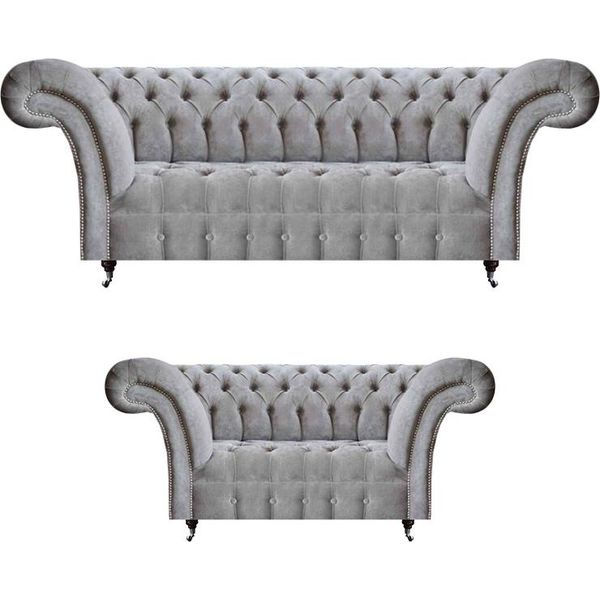 Set Di Divani A Tre Posti Con Divani A Due Posti Grigi Divano Chesterfield-image