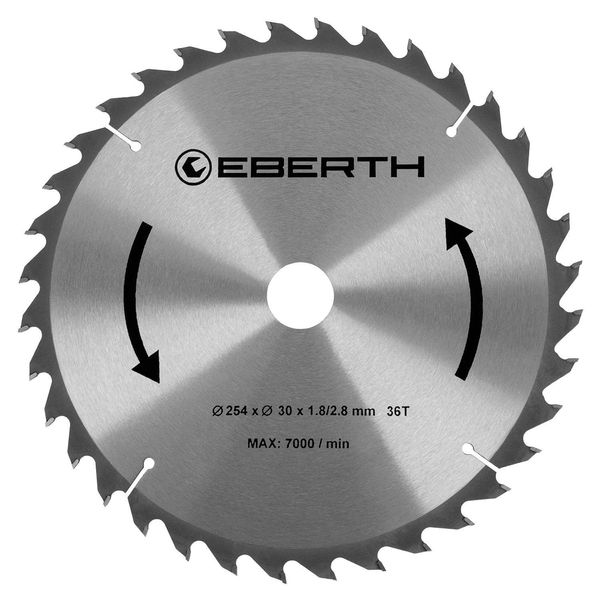 Lama Per Sega Circolare Eberth Lama Per Sega Circolare In Acciaio Con Denti In Metallo Duro Per Tagli In Legno (Diametro 254 Mm, Foro 30 Mm, Spessore Lama 1,8 Mm)-image