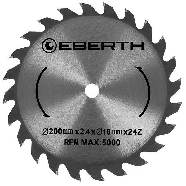Lama Per Sega Circolare Eberth Lama Per Sega Circolare In Acciaio Con Denti In Metallo Duro Per Tagli In Legno (Diametro 200 Mm, Foro 16 Mm, Spessore Lama 2,4 Mm)-image