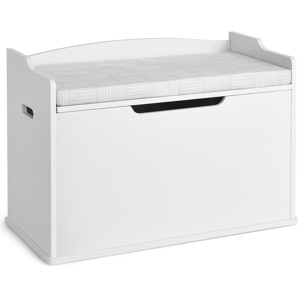 Costway Scatola Per Giocattoli 2 In 1 Con Coperchio, Cuscino E Maniglie Per Il Trasporto, Mobile Per Giocattoli, Contenitore Per Giocattoli 74X39X52Cm Legno Bianco-image