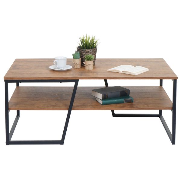 Couchtisch MCW-A27, Wohnzimmertisch Beistelltisch Sofatisch, Ablage Metall 3D-Struktur 46X110X60Cm, Wildeiche-Optik-image