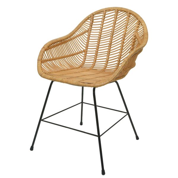 Esszimmerstuhl MCW-M28, KüChenstuhl Korbstuhl Rattansessel Rattanstuhl Stuhl, Kubu Rattan Metall-image