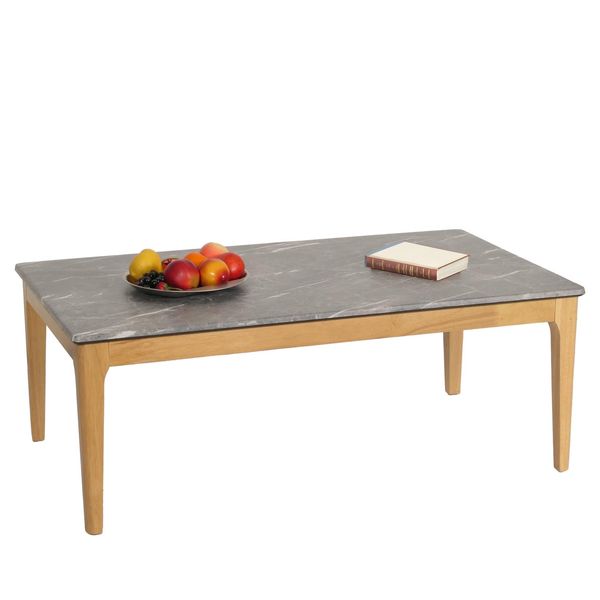 Couchtisch MCW-M55, Beistelltisch Sofatisch, Massiv-Holz Hdf Laminat Melamin 46X120X70Cm, Marmor/Stein-Optik Helle Beine-image