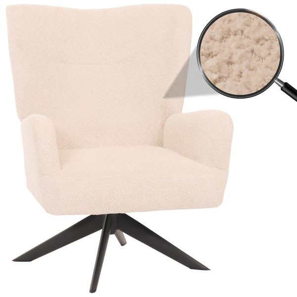 Lounge-Sessel MCW-N65, Cocktailsessel Polstersessel Relaxsessel, Drehbar, Stoff/Textil Chenille Metall ~ Creme-Beige-image