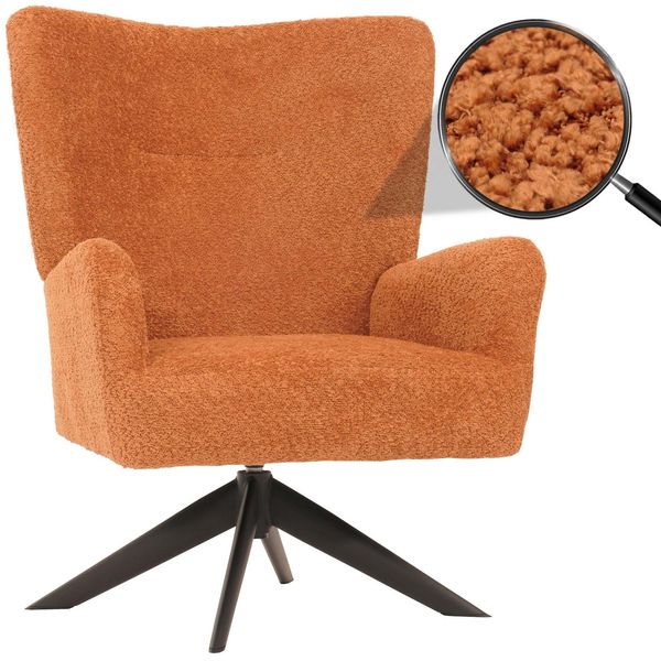 Lounge-Sessel MCW-N65, Cocktailsessel Polstersessel Relaxsessel, Drehbar, Stoff/Textil Chenille Metall ~ Terracotta-image
