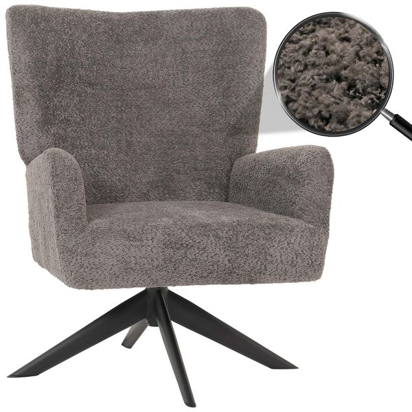 Lounge-Sessel MCW-N65, Cocktailsessel Polstersessel Relaxsessel, Drehbar, Stoff/Textil Chenille Metall ~ Dunkelgrau-image