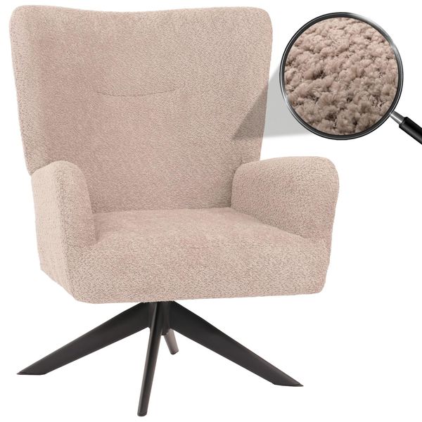 Lounge-Sessel MCW-N65, Cocktailsessel Polstersessel Relaxsessel, Drehbar, Stoff/Textil Chenille Metall ~ Taupe-image
