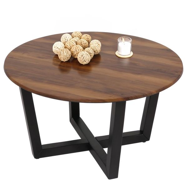 Couchtisch MCW-M61, Beistelltisch Sofatisch, Massiv-Holz Hpl Laminat Melamin Ø80Cm, Sheesham Holz-Optik, Dunkles Gestell-image