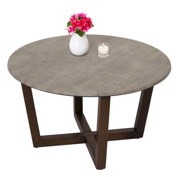 Couchtisch MCW-M61, Beistelltisch Sofatisch, Massiv-Holz Hpl Laminat Melamin Ø80Cm, Beton-Optik, Dunkles Gestell-image