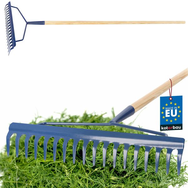 Kotarbau® Rastrello In Metallo Rinforzato Rastrello Con Manico In Legno Rastrello Da Giardino Con 18 Denti-image