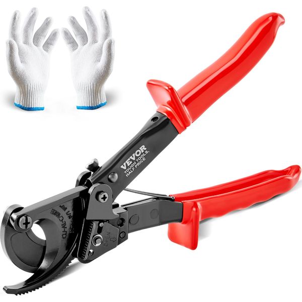 Vevor Cesoie Per Cavi Pinze Per Capicorda Tubolari A Cricchetto 240 Mm² Pinze Per Crimpare Capicorda, 250 Mm Tagliacavi A Cricchetto 250 X 85 X 35 Mm Tagliafili A Cricchetto Manuale Portatile, Con Guanti Rame, Alluminio-image