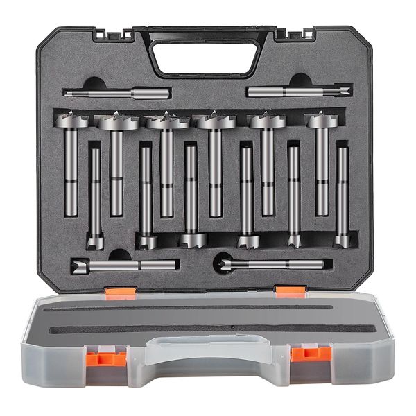 Vevor Set Di Punte Forstner Da 16 Pezzi Set Di Punte Da Trapano Per Legno Da 6-41 Mm Set Di Punte Da Trapano A Tazza Acciaio Al Carbonio Lame HRC48-51 Punta Centrale Per Cerniere Compatibile Con Trapano A Colonna Trapano Da Banco-image