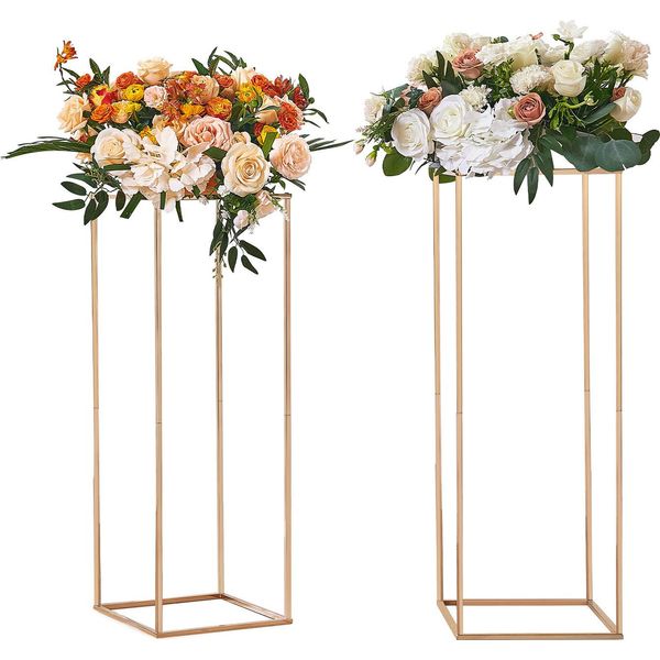 Vevor Set Di 2 Sgabelli Per Fiori Quadrati 28X28X80Cm Portafiori Tavolino In Ferro Colonna Moderna Per Fiori Galvanizzazione Oro Sgabello Per Piante Portafiori In Metallo Per La Decorazione Di Bar Hotel Caffè-image