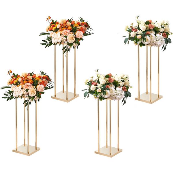 Vevor Set Di 4 Sgabelli Per Fiori Quadrati 20X20X60Cm Portafiori Tavolino In Ferro Colonna Moderna Per Fiori Galvanizzazione Oro Sgabello Per Piante Portafiori In Metallo Per La Decorazione Di Bar Hotel Caffè-image