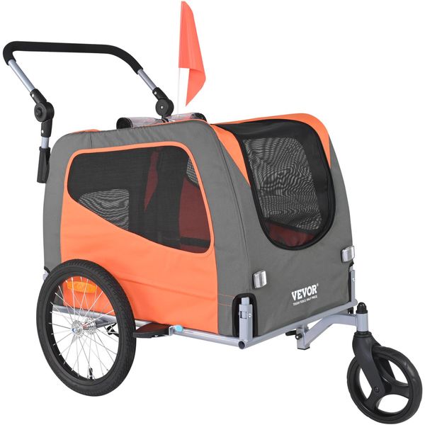 Vevor Rimorchio Per Bici Per Cani, Trasporta Fino A 30 Kg, Portabici 2 In 1 Per Carrozzina, Telaio Per Passeggino Facile Da Piegare Con Ruote A Sgancio Rapido, Gancio Universale Per Bici, Catarifrangenti-image
